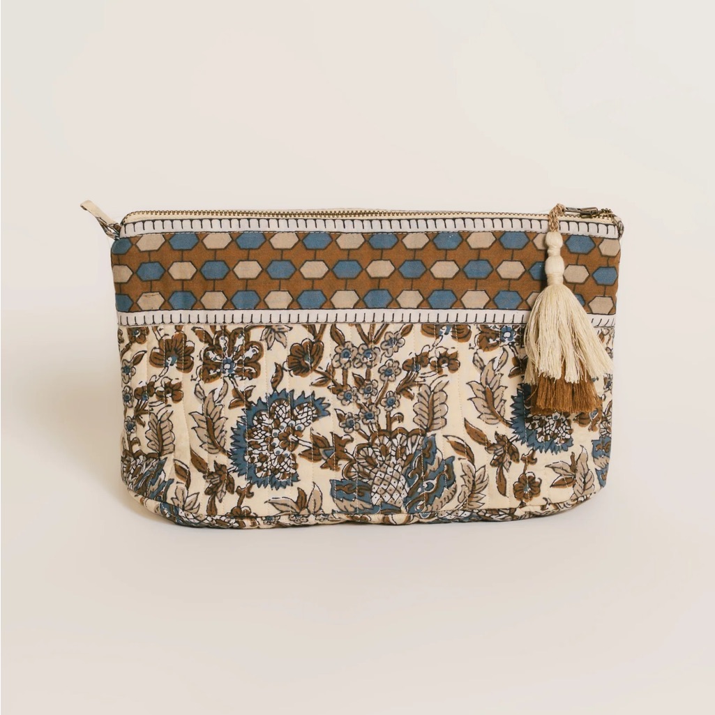 Matty M Floral Chloe Clutch - Cream, Brown, And Blue